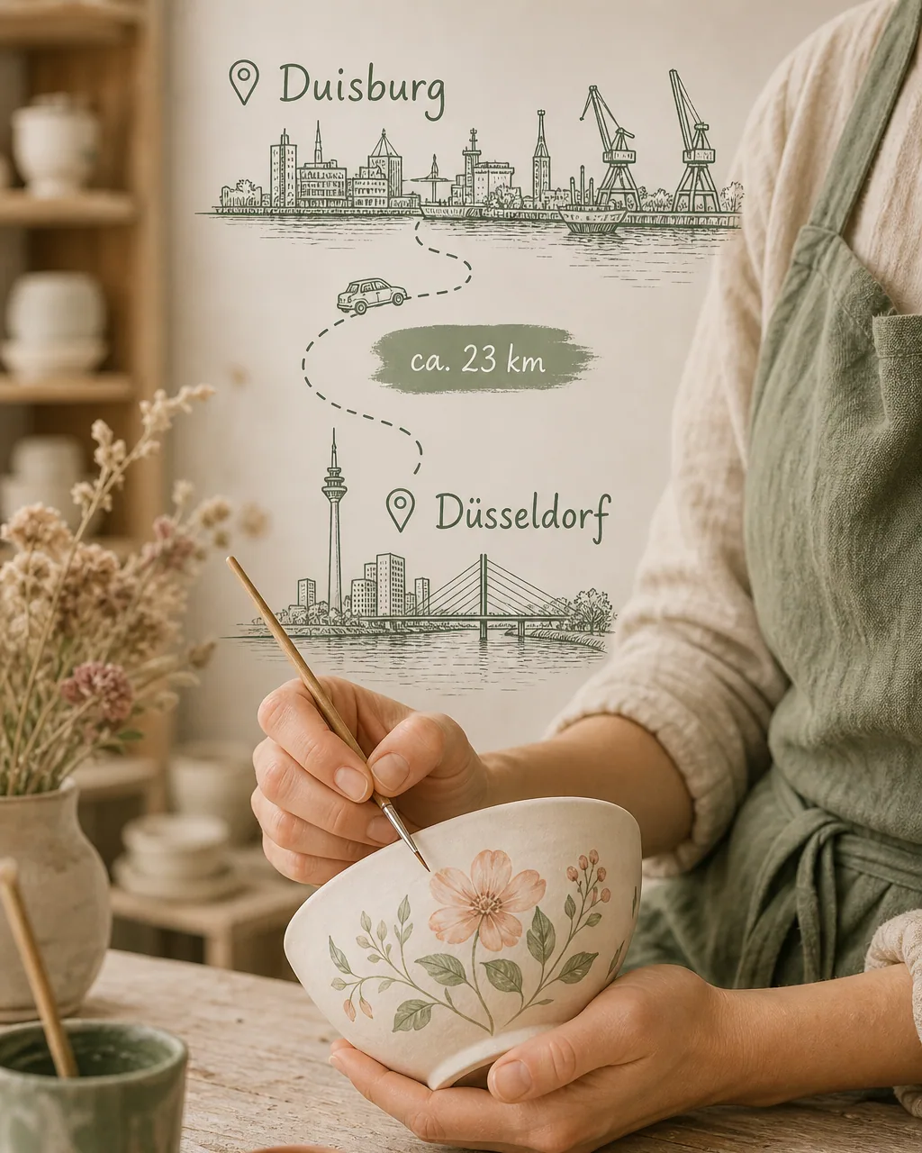 Keramik bemalen im ceramore Studio-Café in Düsseldorf – mit Entfernungsangabe ab Duisburg
