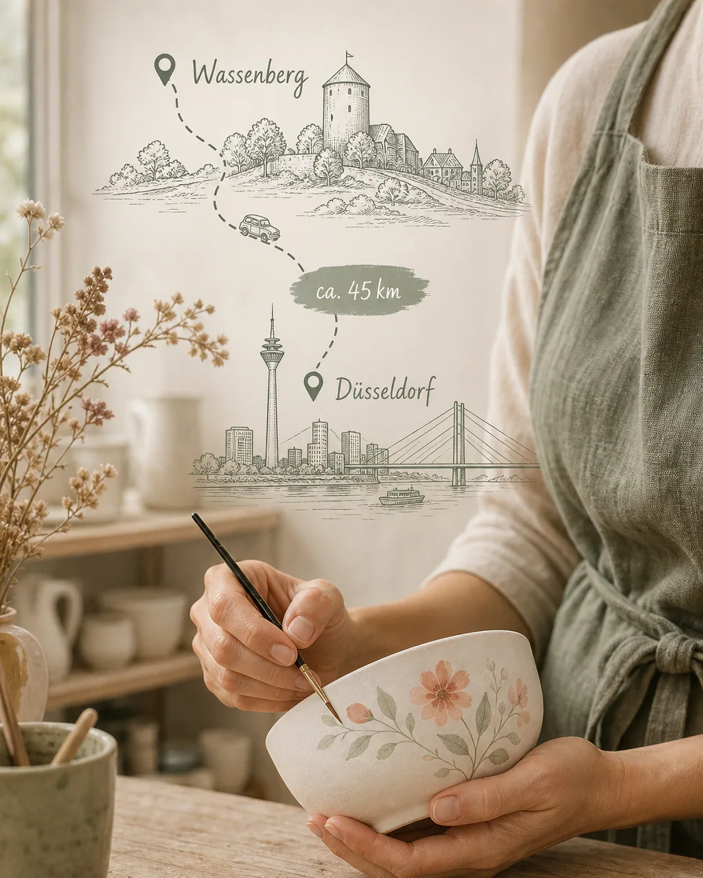 Keramik bemalen im ceramore Studio-Café in Düsseldorf – mit Entfernungsangabe ab Wassenberg